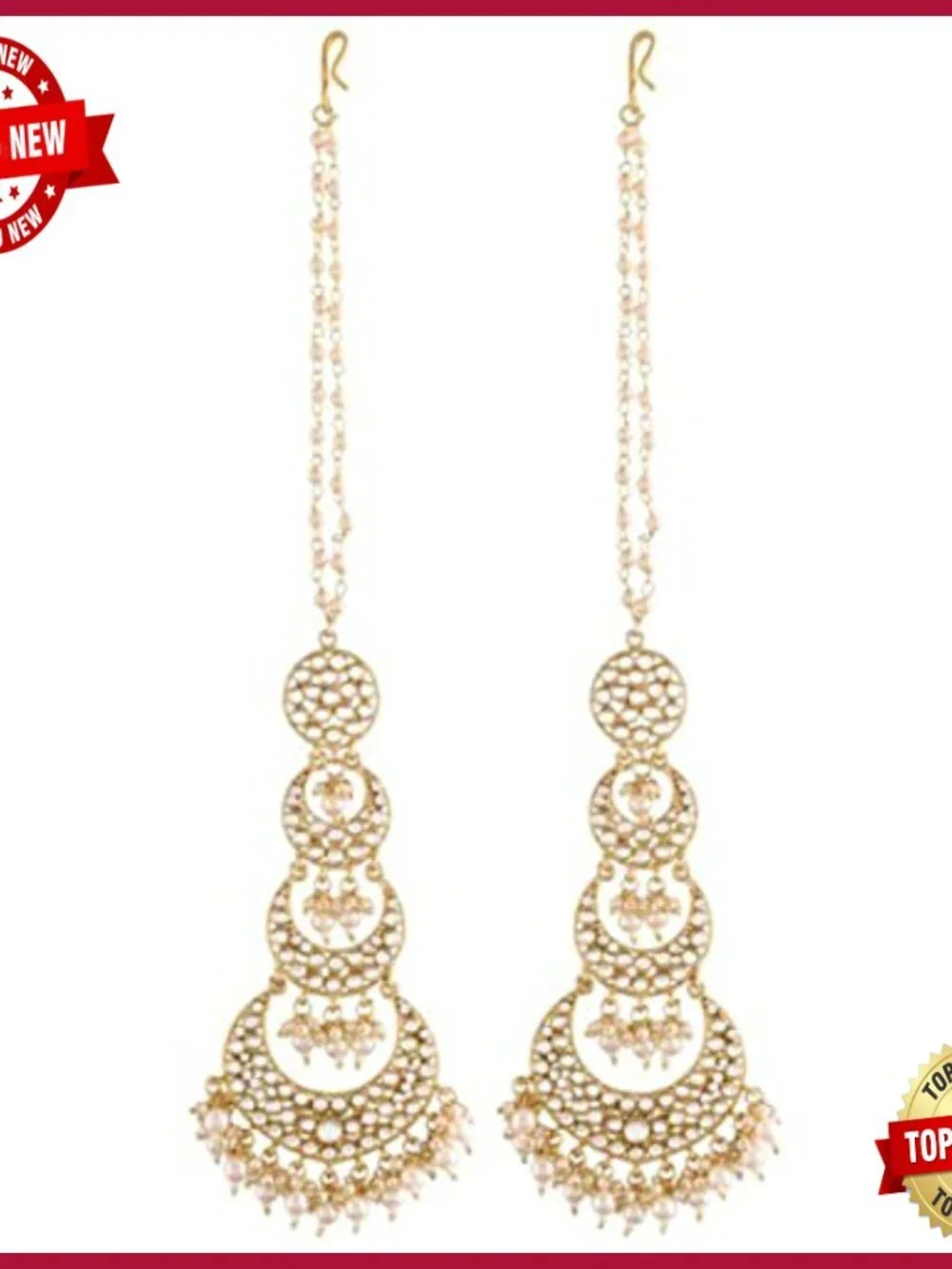 Long Kundan Pearl Studded Chandbali Earrings Traditional Indian Jewelry Gift